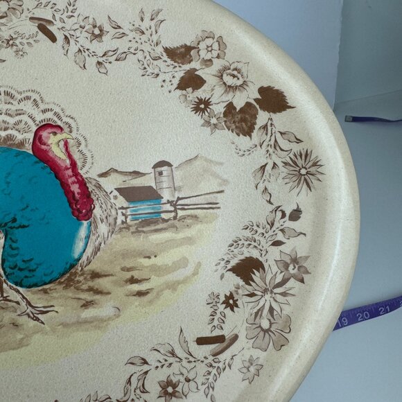 Vtg Oval Melamine Plastic Turkey Thanksgiving Platter Serving Tray Imagery 15in - Picture 10 of 13